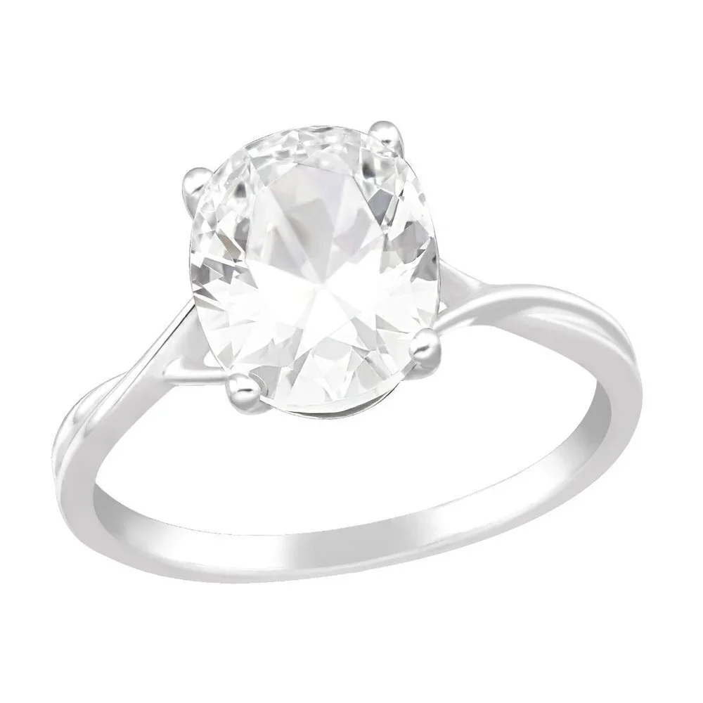 Sterling Silver Solitaire Oval Diamond Ring